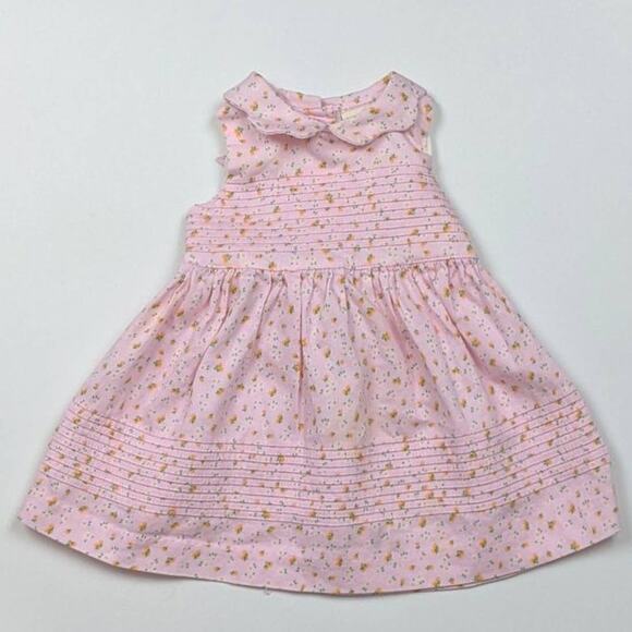 Laura Ashley Dress Baby Girls Size 6m Pink Floral Sundress Scalloped Collar - Picture 1 of 3